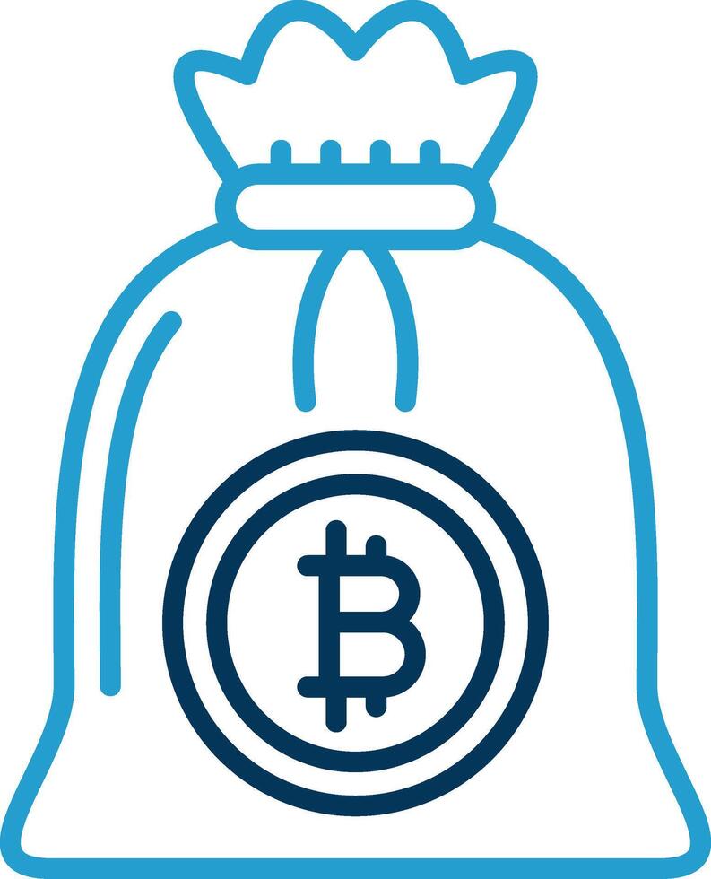 bitcoin zak lijn blauw twee kleur icoon vector