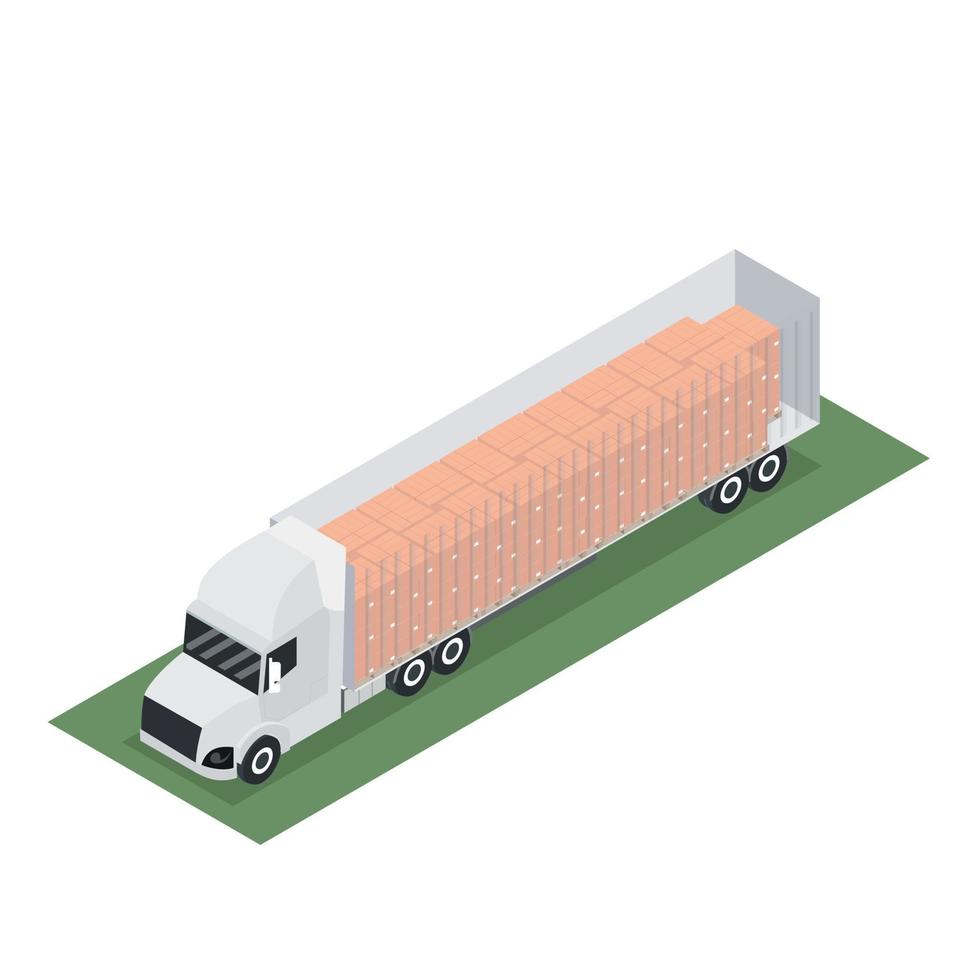 isometrisch trailerontwerp met container voor export met pallet vector