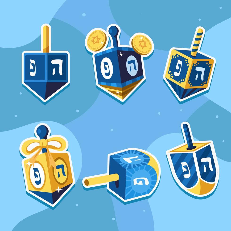 minimalistisch dreidel hanukkah stickerpakket vector