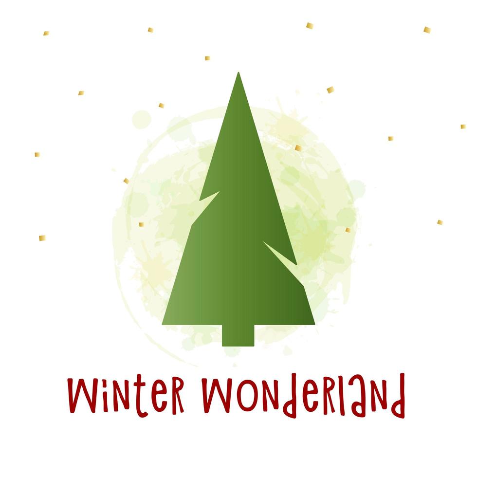 groen silhouet van een kerstboom met gouden sneeuw op een aquarel achtergrond. prettige kerstdagen en gelukkig nieuwjaar 2022. vectorillustratie. winter Wonderland. vector