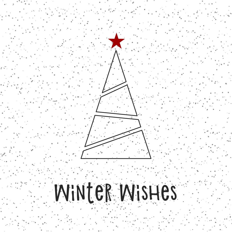 zwart silhouet van een kerstboom met grijze sneeuw en rode ster. prettige kerstdagen en gelukkig nieuwjaar 2022. vectorillustratie. winterse wensen. vector