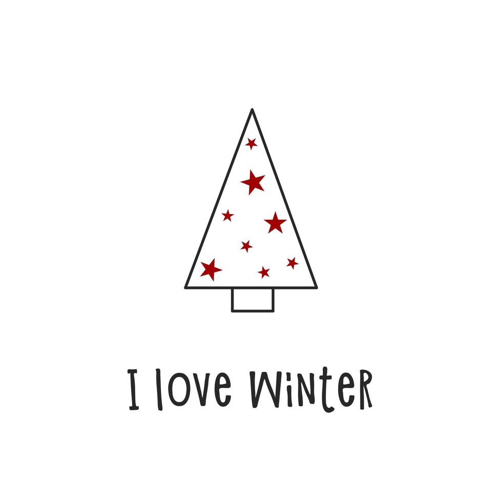 zwart silhouet van een kerstboom met rode sterren. prettige kerstdagen en gelukkig nieuwjaar 2022. vectorillustratie. ik hou van de winter. vector