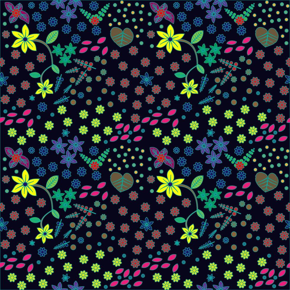 naadloze patroon van abstracte batik met bloemmotief met kleurrijke texturen. donkere achtergrond. geïllustreerde vectorontwerpen voor achtergronden, achtergronden, covers en prints op stof. vector illustratie