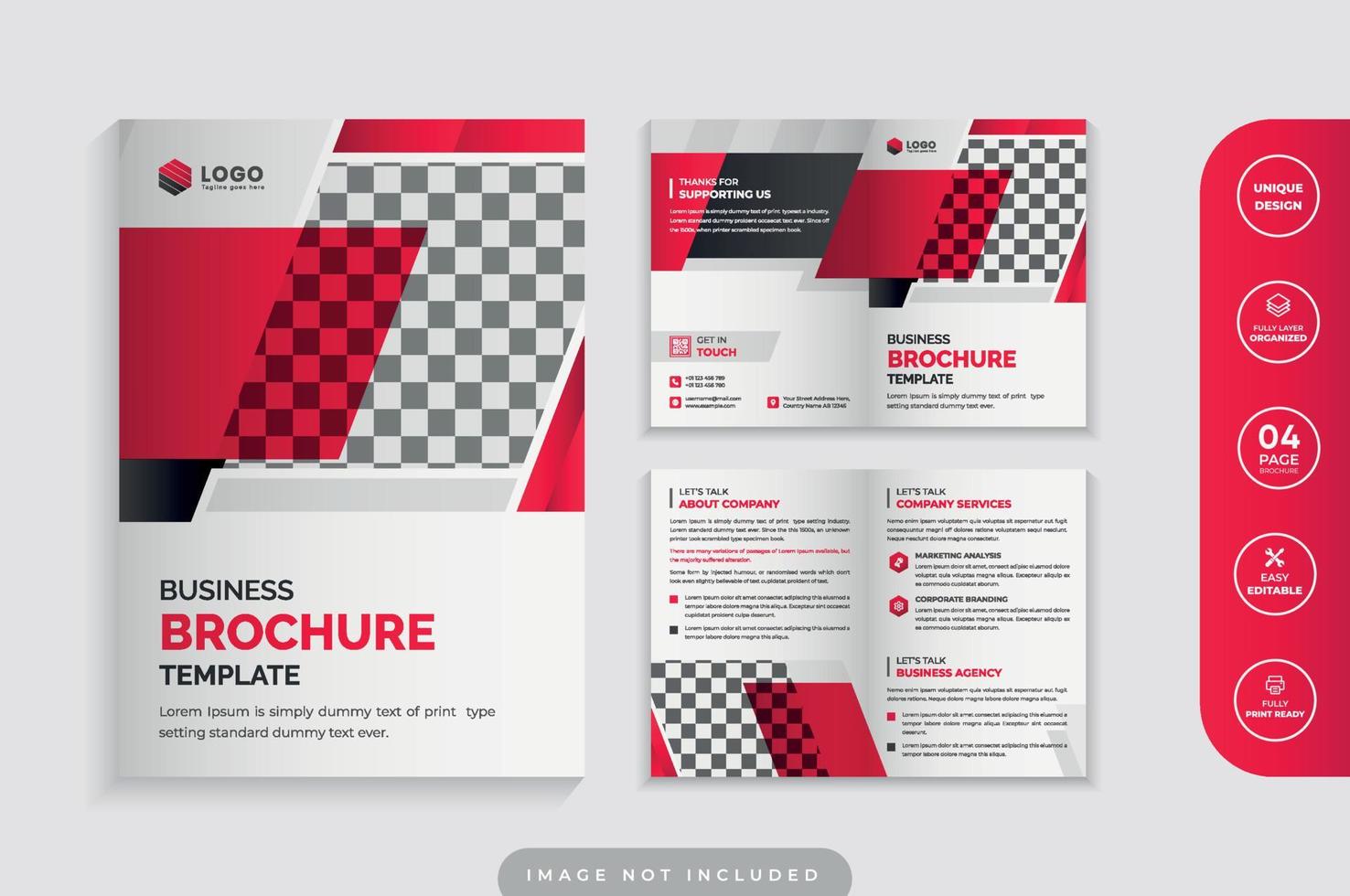 rode kleur zakelijke bi-fold zakelijke brochure ontwerpsjabloon vector