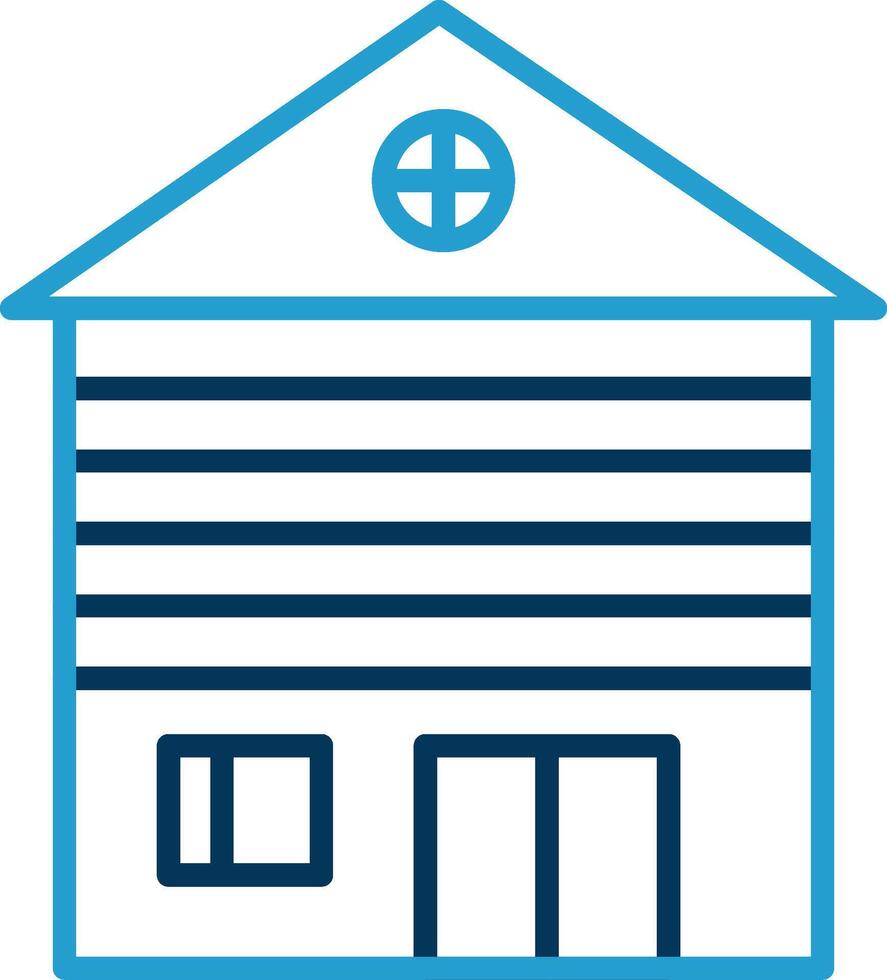 houten huis lijn blauw twee kleur icoon vector