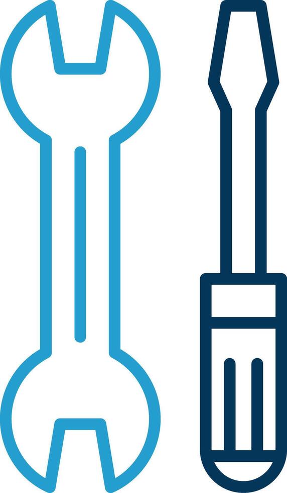 moersleutel en schroef bestuurder lijn blauw twee kleur icoon vector