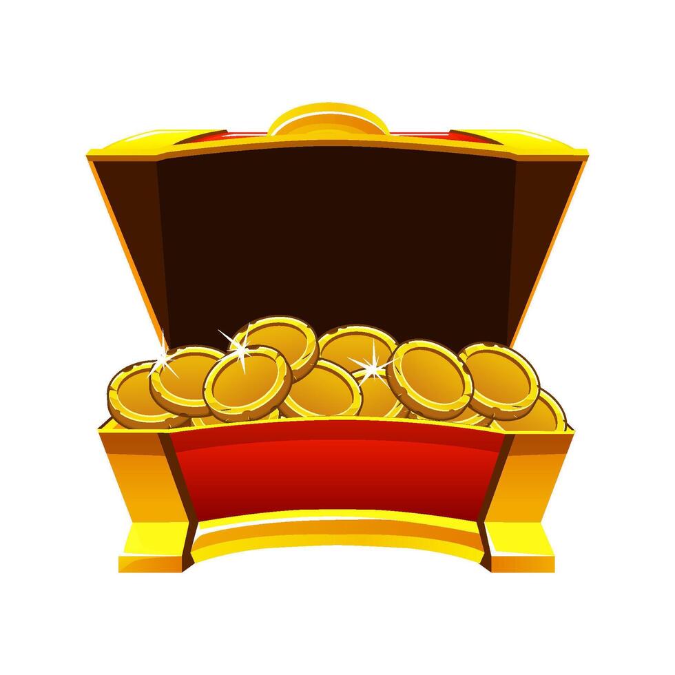 Open de schat borst met munten. spel prestatie succes geschenk, antiek kofferbak, ui winnaar bonus beloning. vector