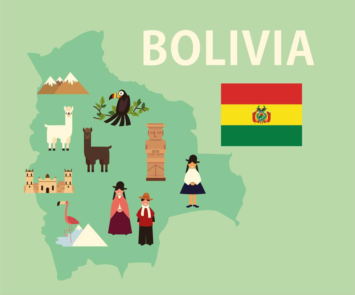 Bolivia kaart en cultuur vector