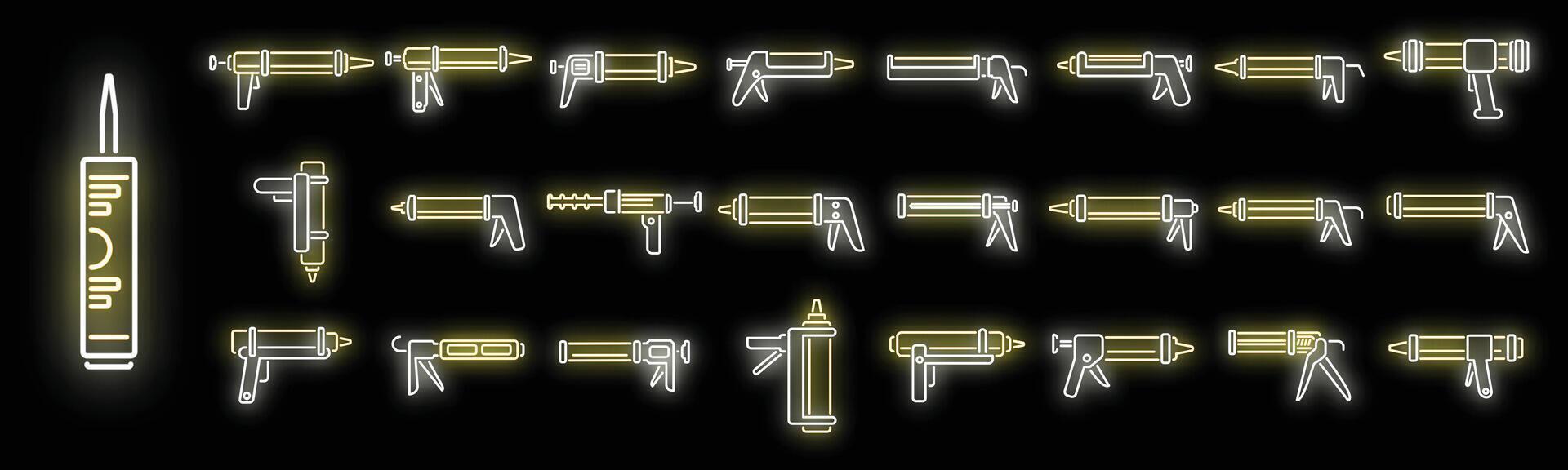 siliconen kalefateren geweer pictogrammen reeks neon vector