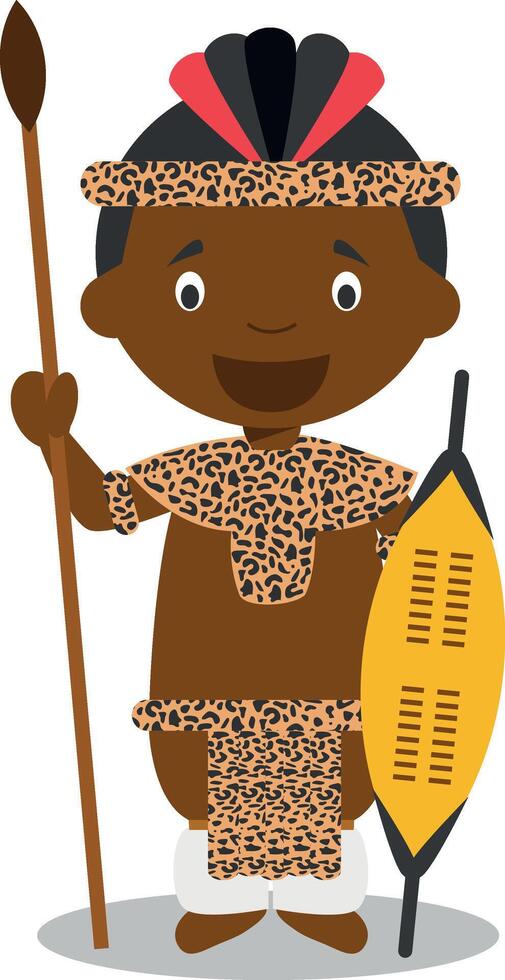 karakter van zuiden Afrika. zulu jongen gekleed in de traditioneel manier van de zulu stam. illustratie. kinderen van de wereld verzameling. vector