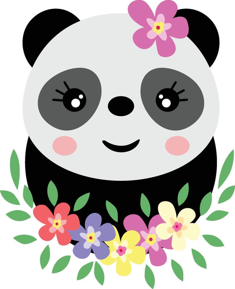 schattig panda met krans bloemen Aan hoofd vector
