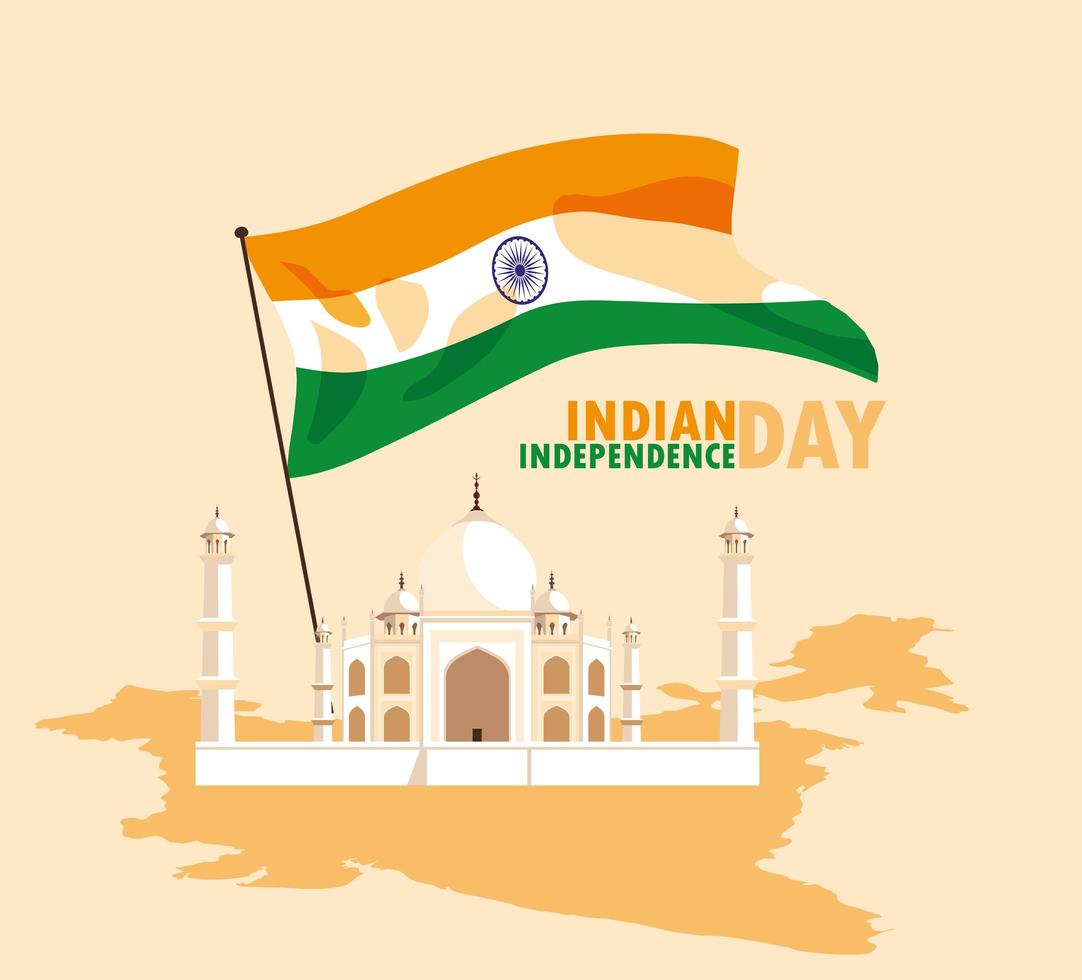 indische onafhankelijkheidsdag poster met vlag en taj majal moskee vector