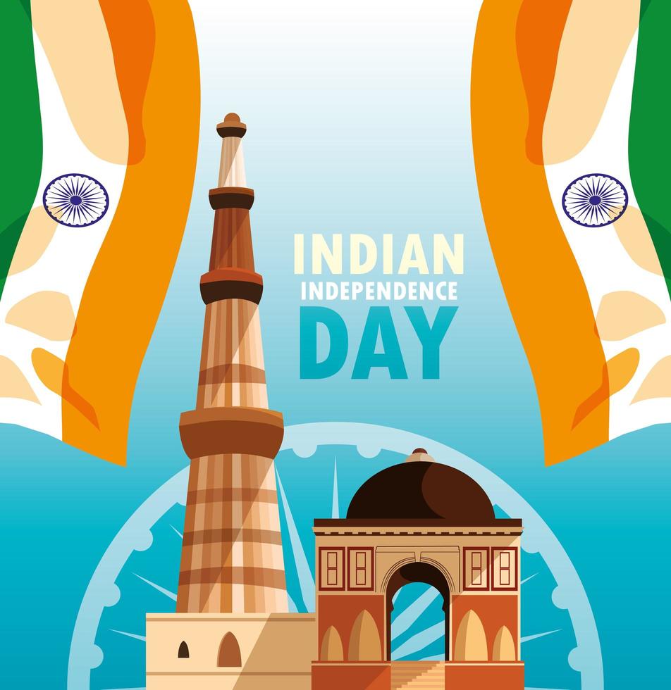 indische onafhankelijkheidsdag poster met vlag en jama masjid vector