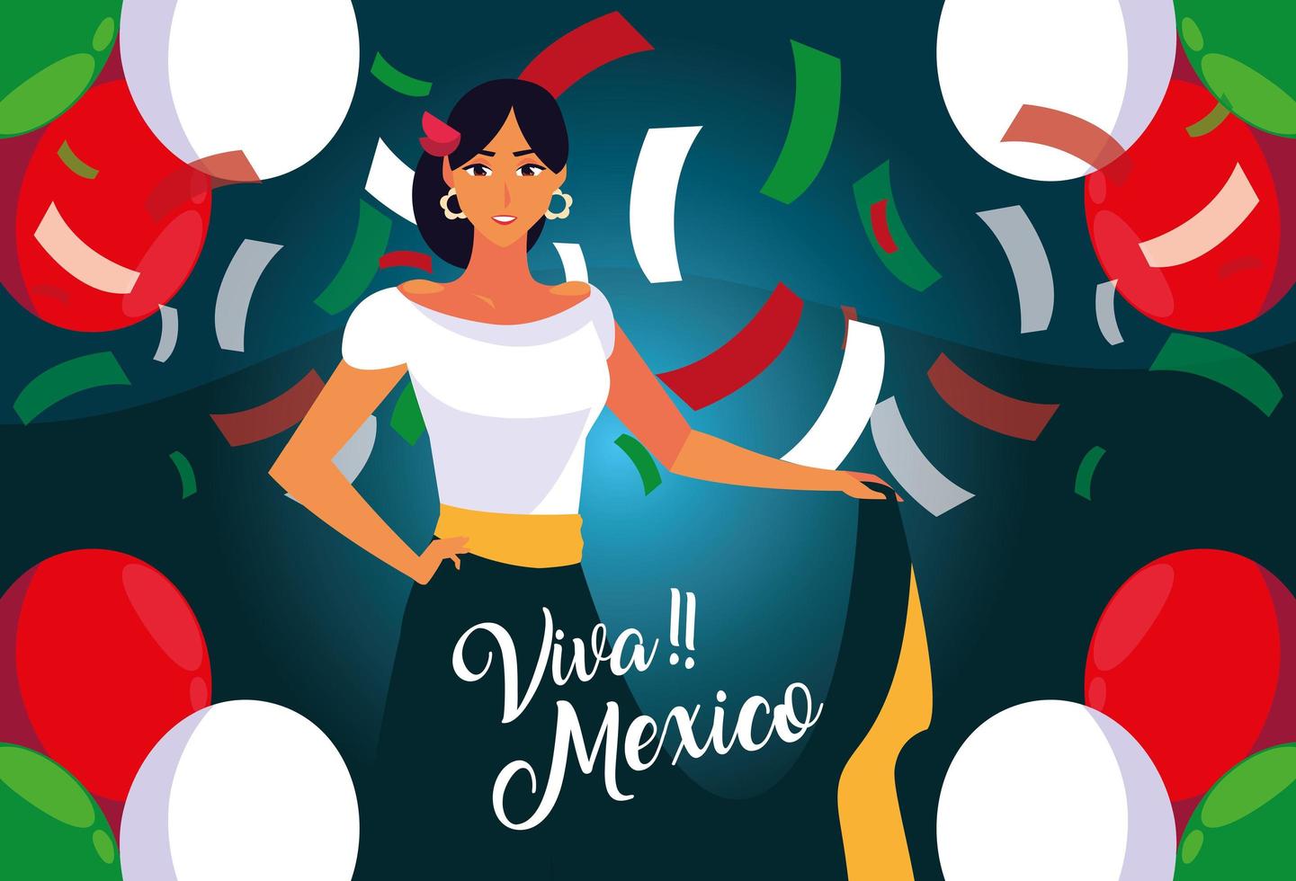 viva mexico label met vrouw met typisch Mexicaans kostuum vector