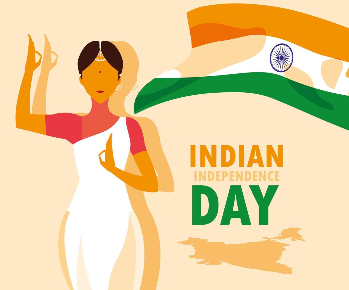 indische onafhankelijkheidsdag poster met vrouw en vlag vector