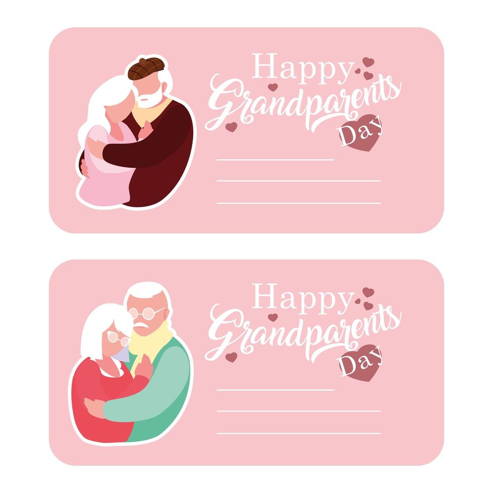 set kaarten van gelukkige grootouders dag met paar oude omhelsde vector