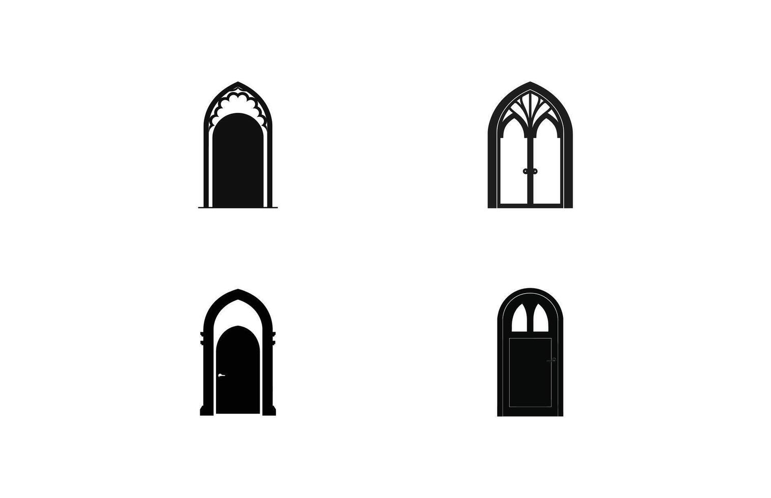 middeleeuws deur silhouetten, bouwkundig type van bogen vormen en vormen silhouetten vector