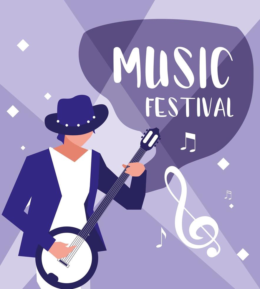 muziekfestivalposter met man die banjo speelt vector