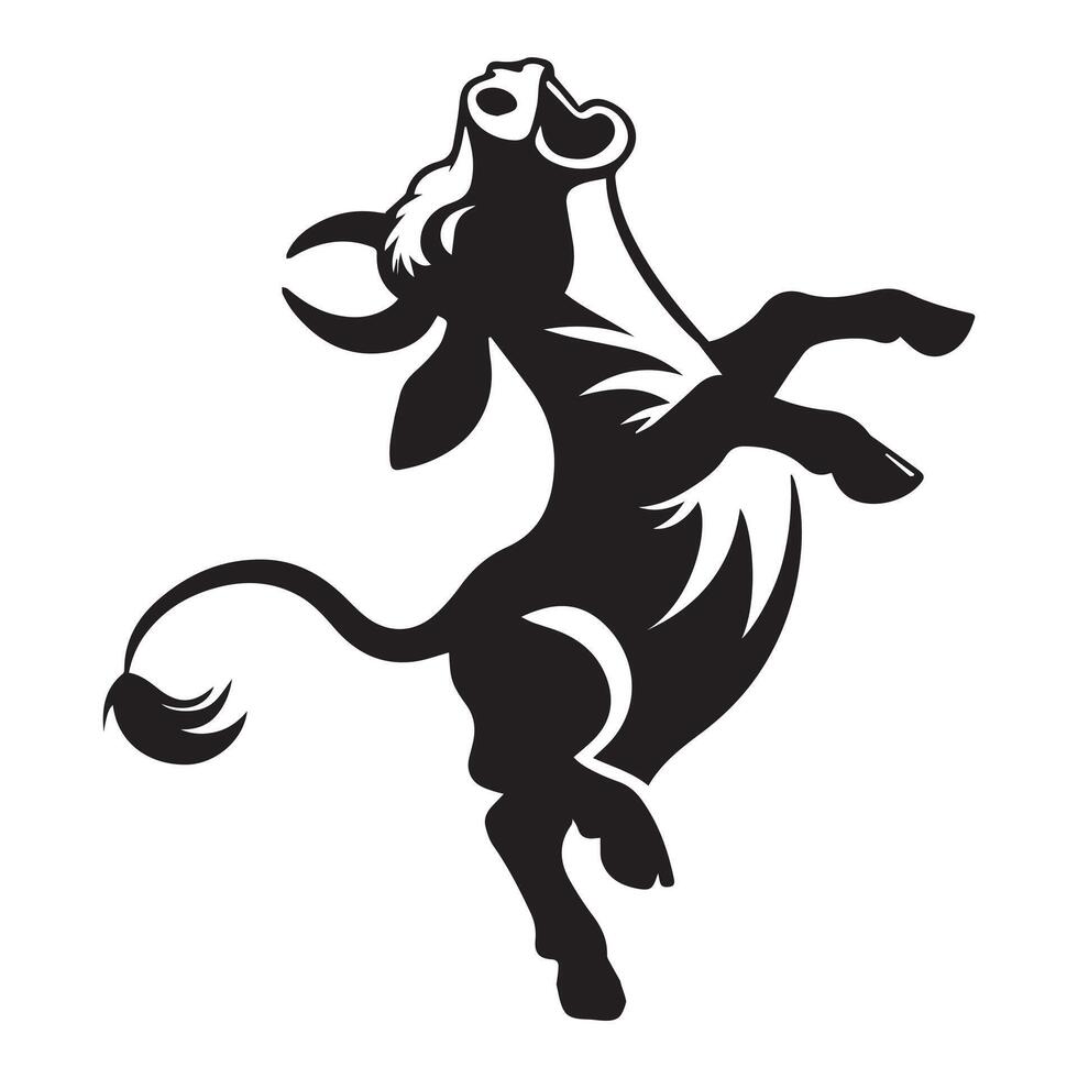 dansen koe met een vrolijk uitdrukking illustratie in zwart en wit vector