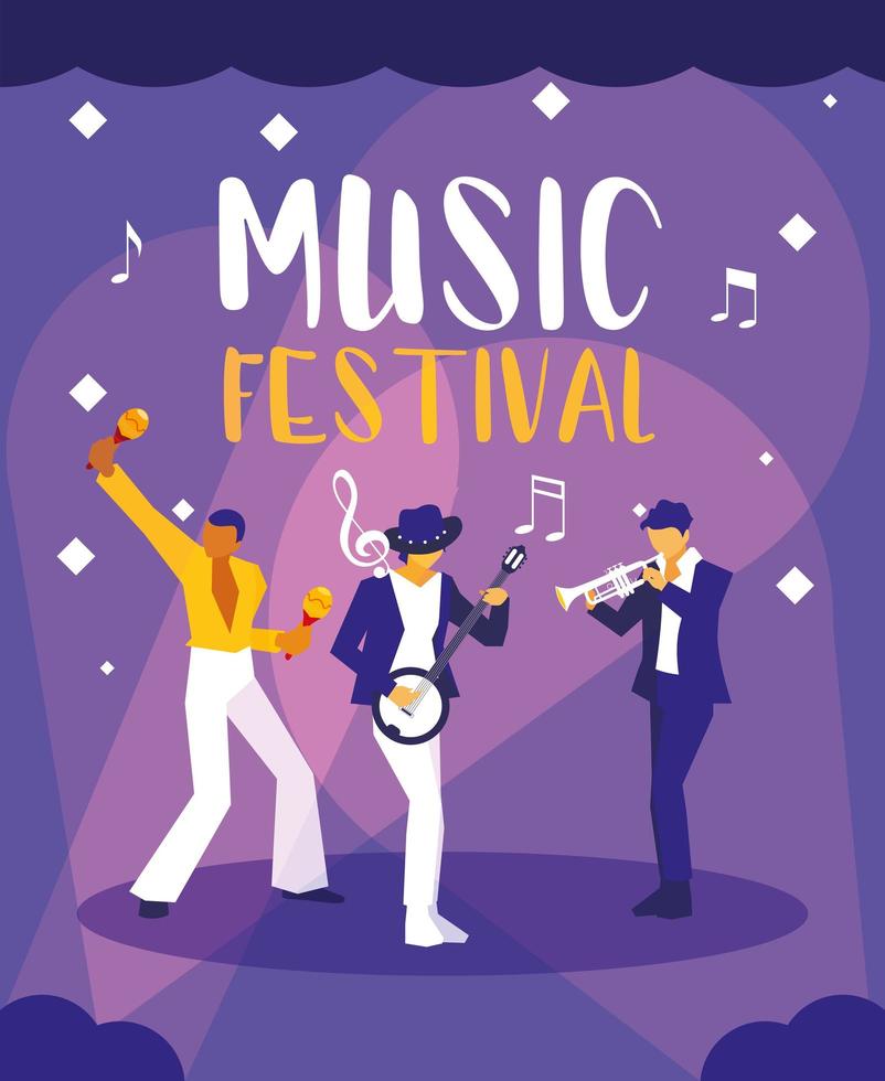 muziekfestival poster met groep artiesten vector