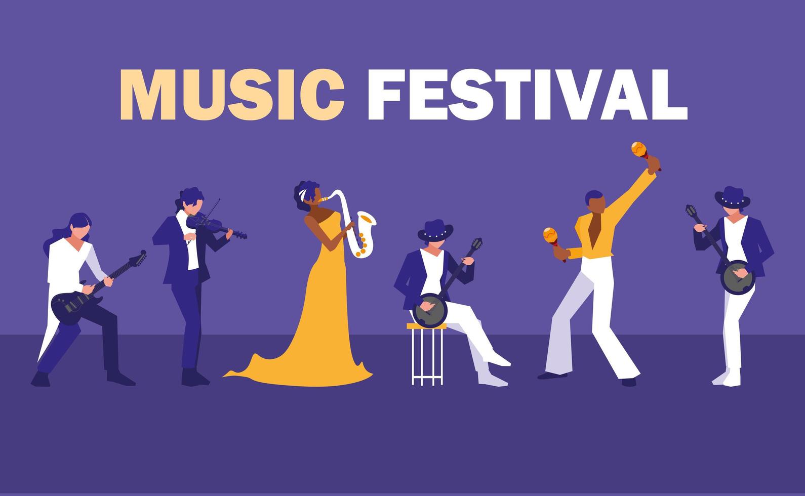 muziekfestival poster met groep artiesten vector