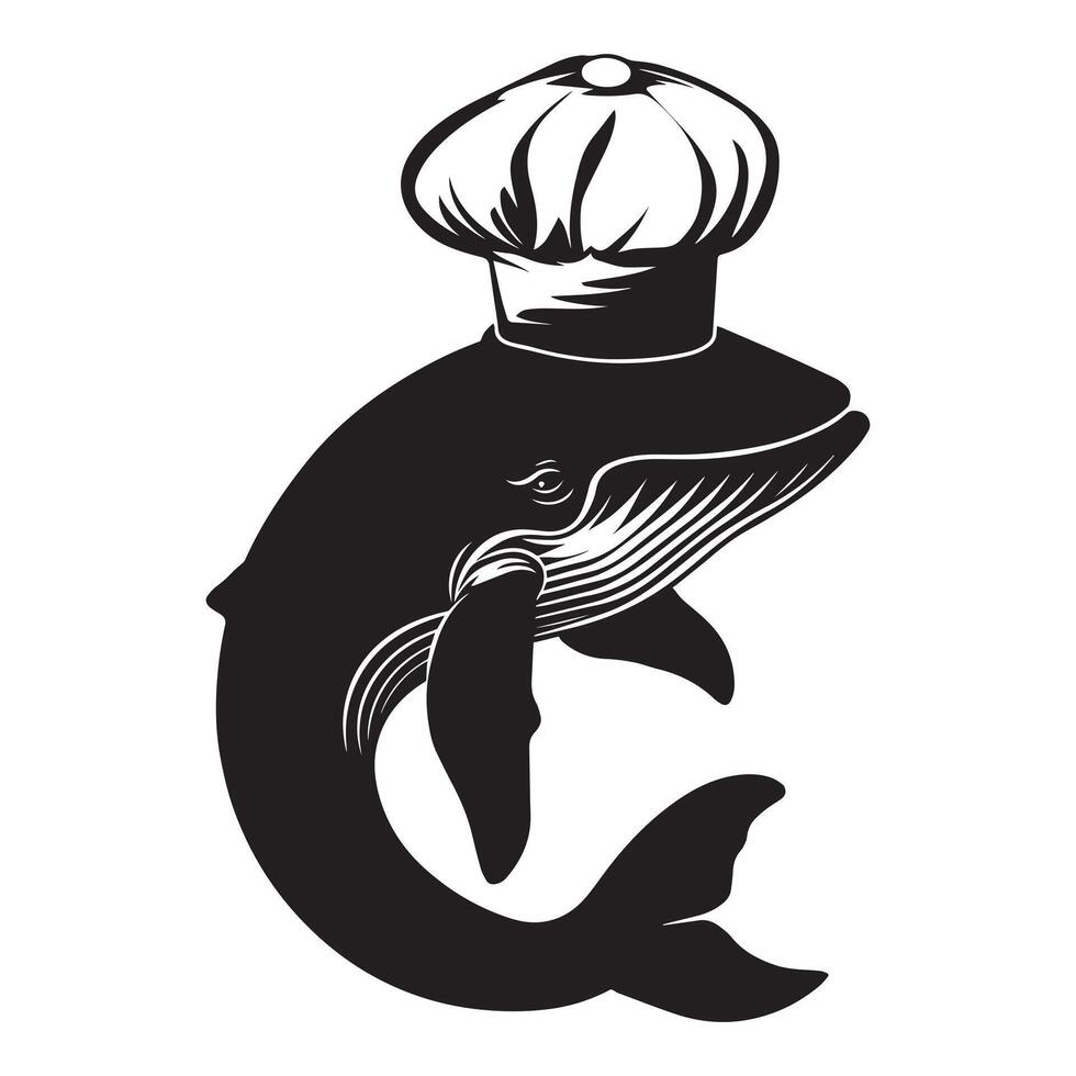 walvis logo - chef walvis illustratie in zwart en wit vector