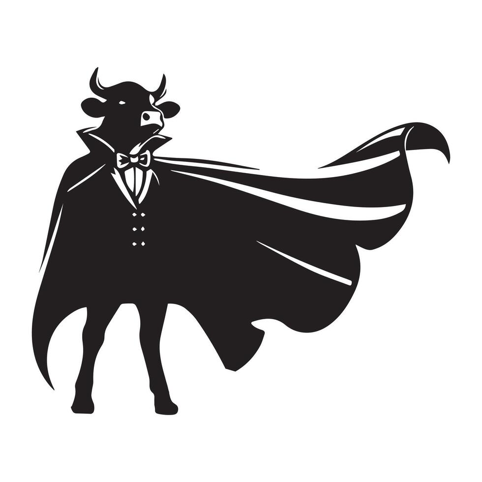 vampier koe in een kaap silhouet Aan een wit achtergrond vector