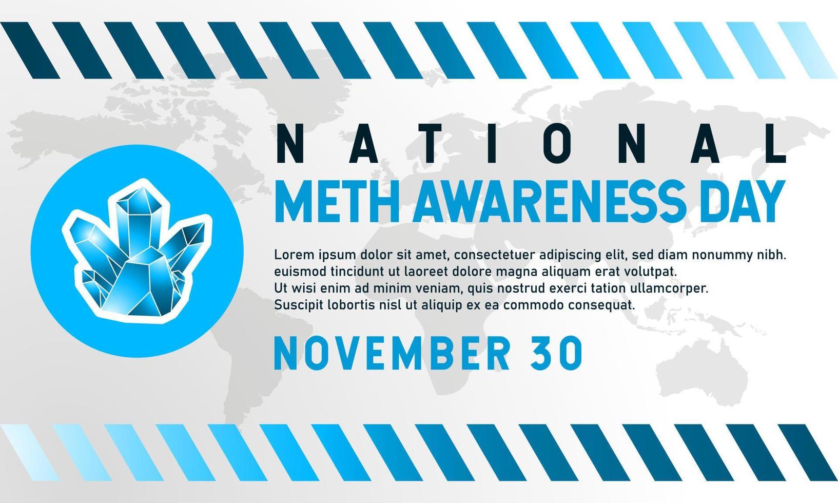 nationale meth-bewustzijnsdag achtergrond. 30 november. sjabloon voor spandoek, wenskaart of poster. met een blauw kristal amfetamine icoon. premium vectorillustratie vector