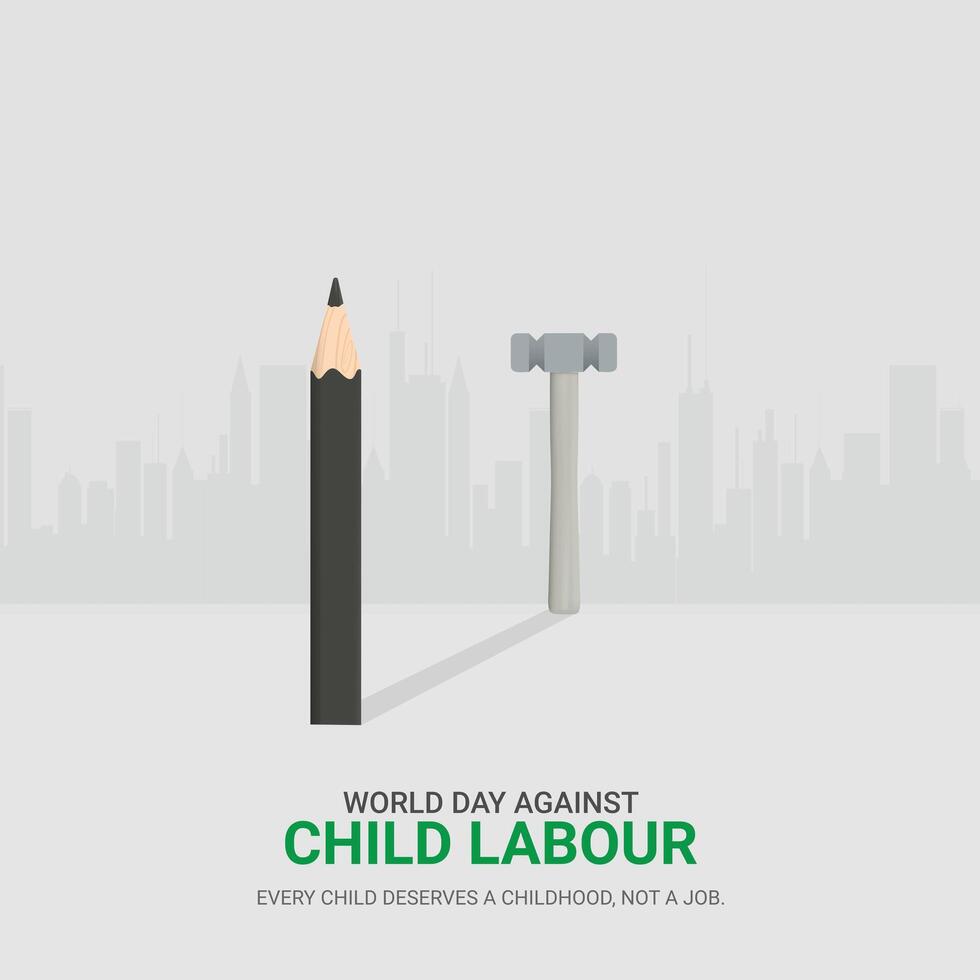 wereld dag tegen kind arbeid. kind arbeid creatief advertenties ontwerp 12 juni. , 3d illustratie. vector