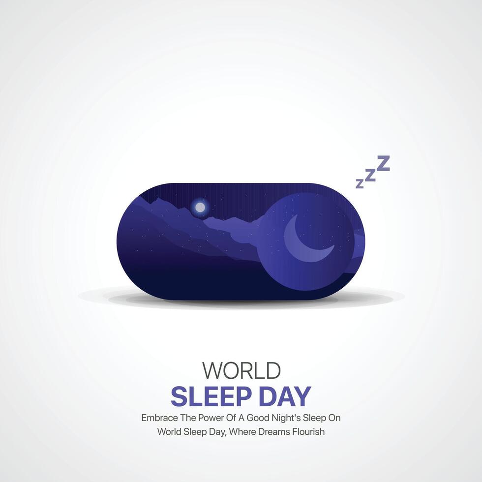 wereld slaap dag. slaap dag creatief advertenties ontwerp maart 15. sociaal media poster, , 3d illustratie. vector