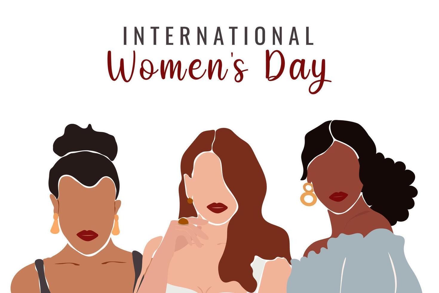 banier Internationale vrouwen dag. gezichtsloos abstract Dames van verschillend etniciteiten. vector