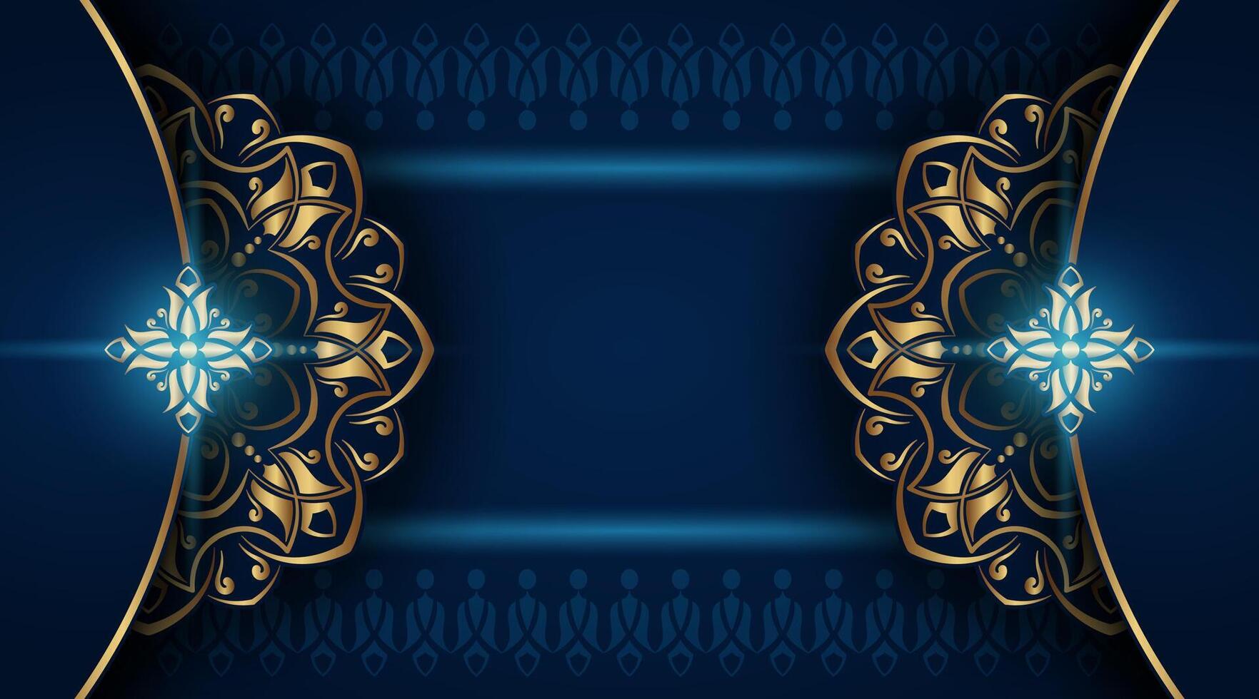 donker blauw sier- achtergrond, met goud mandala decoratie vector