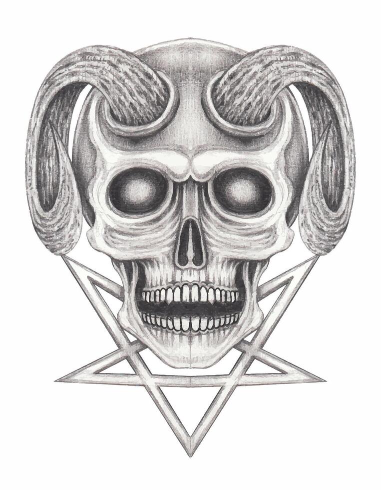demon schedel tatoeëren ontwerp door hand- tekening Aan papier. vector
