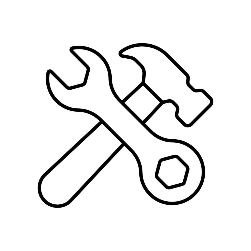 moersleutel en hamer lijn icoon geïsoleerd Aan wit achtergrond vector