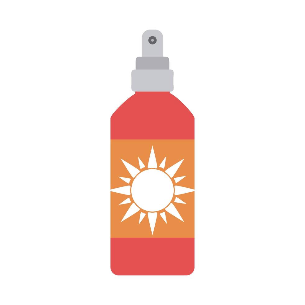 zomer reizen en vakantie sunblock cosmetische fles in vlakke stijl geïsoleerd pictogram vector