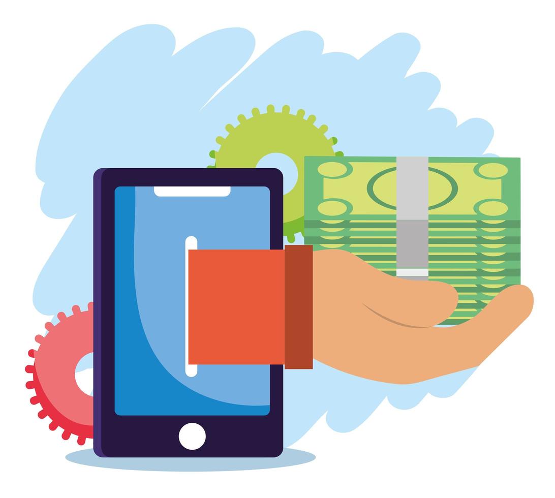online betaling, overboeking van smartphonebankbiljetten, winkelen op de e-commercemarkt, mobiele app vector