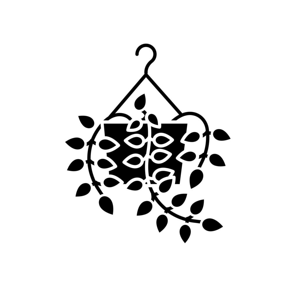 pothos zwarte glyph-pictogram. duivels klimop. epipremnum aureum. indoor klimplant. sierplant. hangende decoratieve kamerplant. silhouet symbool op witte ruimte. vector geïsoleerde illustratie