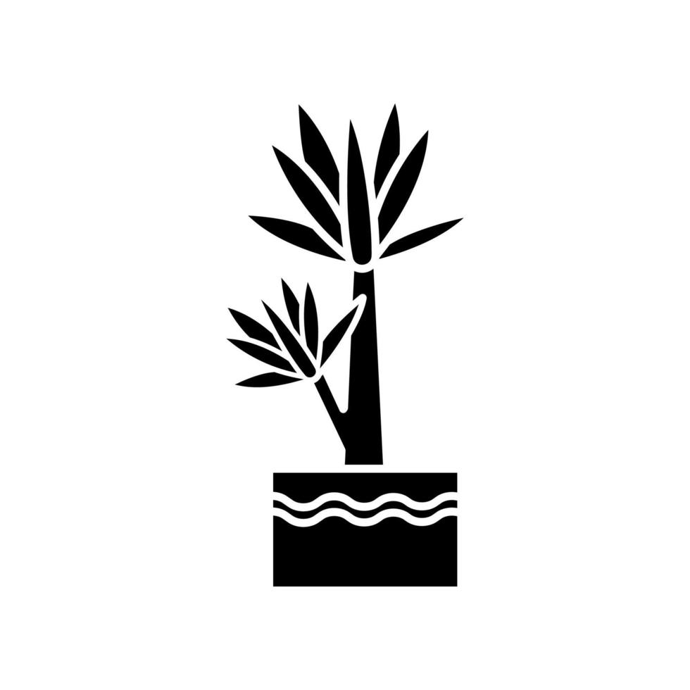 yucca zwart glyph-pictogram. kleine exotische kamerpalm. Mexicaanse boom. decoratieve kamerplant met spits blad. natuurlijk huis, kantoorinrichting. silhouet symbool op witte ruimte. vector geïsoleerde illustratie