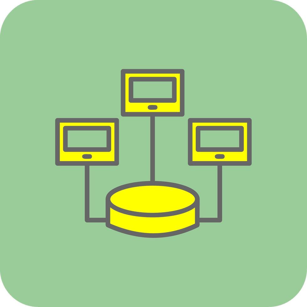 gedistribueerd databank gevulde geel icoon vector