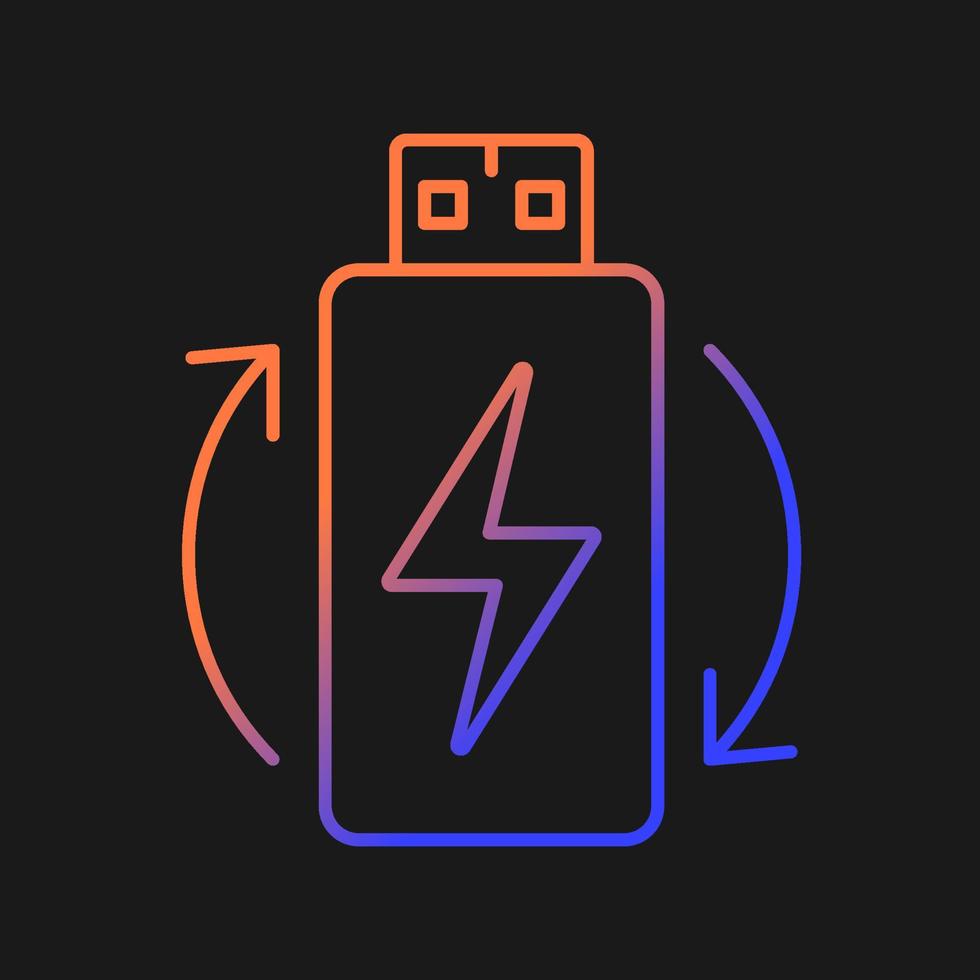 oplaadbare lithium-ionbatterij gradiënt vector handmatig labelpictogram voor donker thema. dunne lijn kleur symbool. moderne stijlpictogram. vector geïsoleerde overzichtstekening voor instructies voor productgebruik