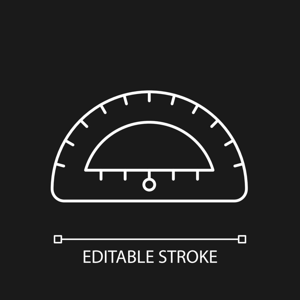 gradenboog wit lineair pictogram voor donker thema. instrument voor het construeren, meten van hoeken. dunne lijn aanpasbare illustratie. geïsoleerd vectorcontoursymbool voor nachtmodus. bewerkbare streek vector