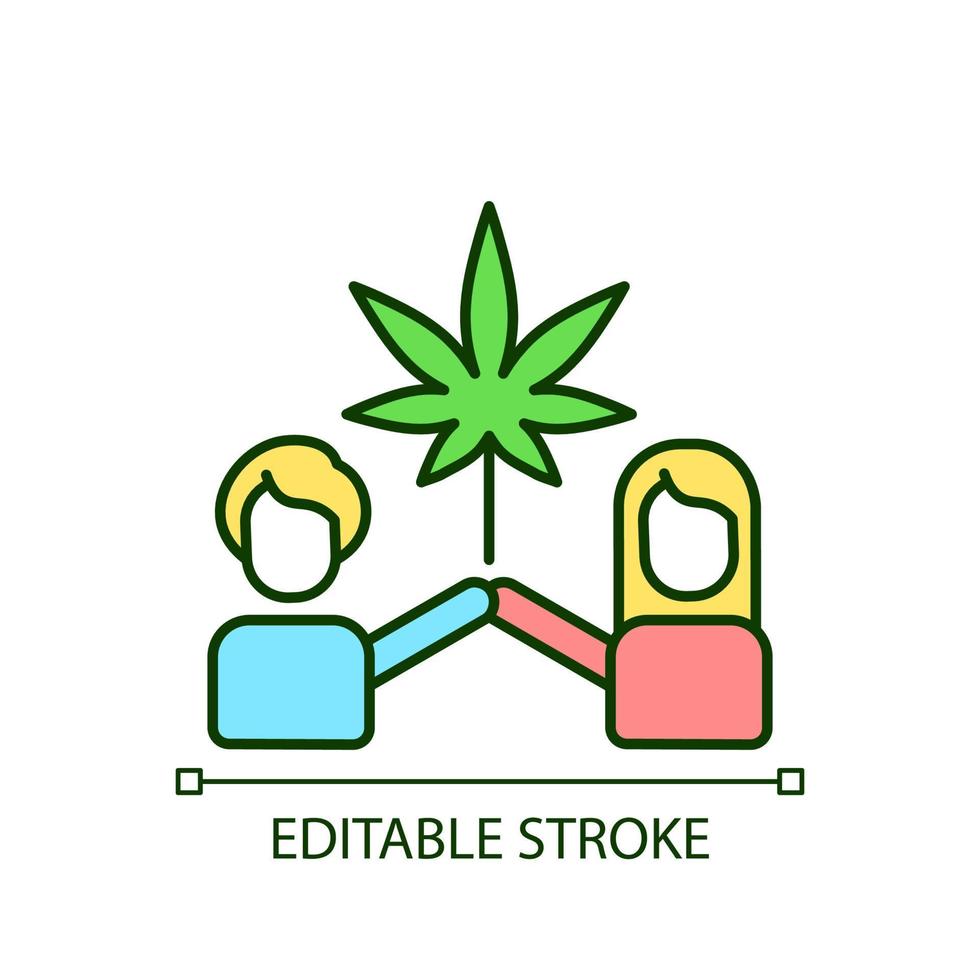 cannabis cultuur rgb kleur icoon. recreatief gebruik van marihuana. Sociale beweging. legale consumptie. psychoactieve doeleinden. geïsoleerde vectorillustratie. eenvoudige gevulde lijntekening. bewerkbare streek vector