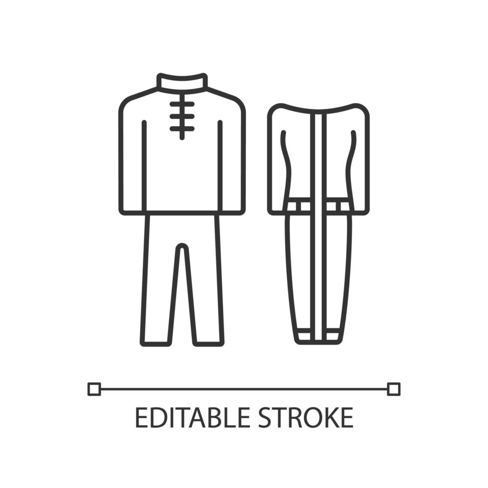 traditionele jurken lineaire pictogram. singapore klederdracht. baju kurung. traditionele kleding. dunne lijn aanpasbare illustratie. contour symbool. vector geïsoleerde overzichtstekening. bewerkbare streek