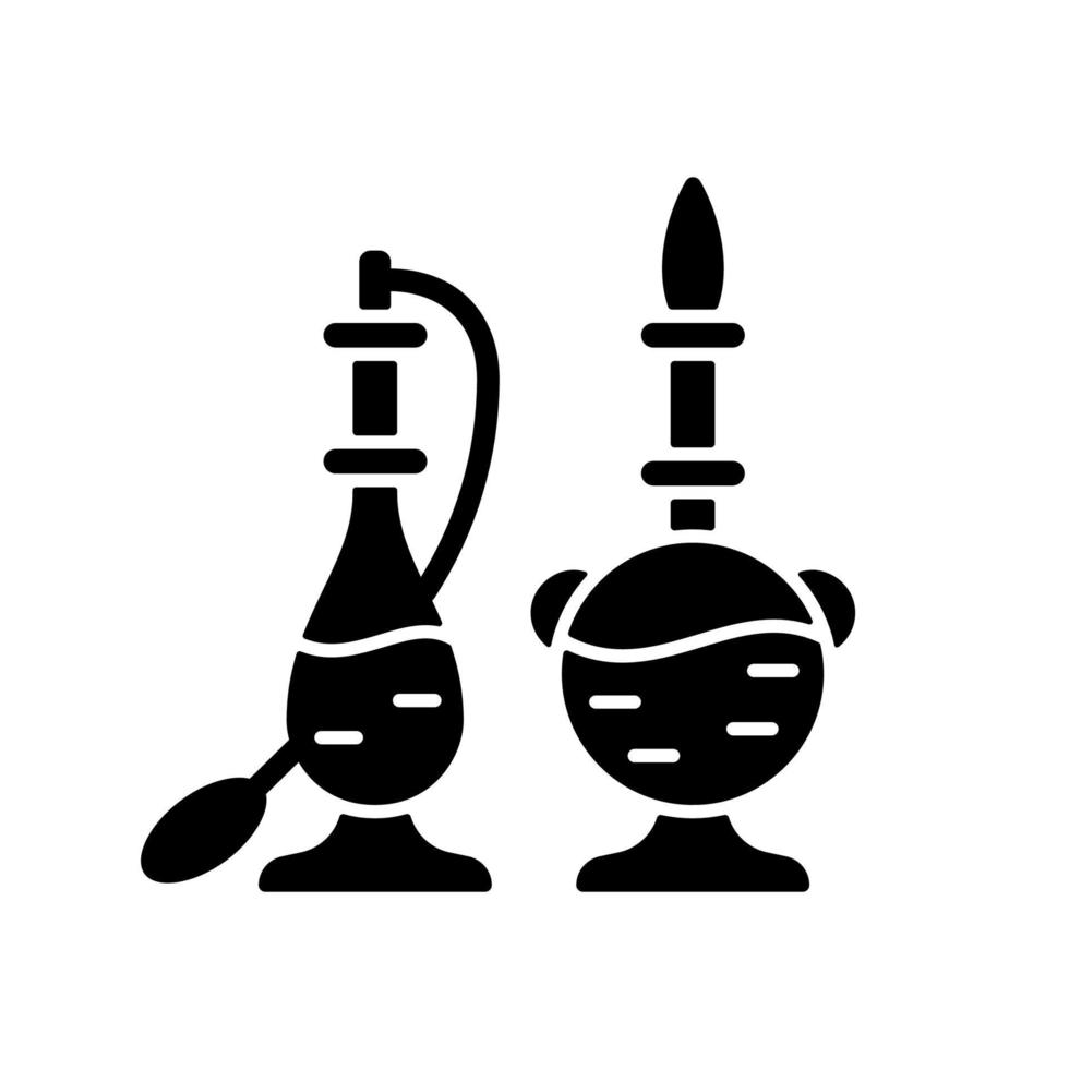 traditioneel parfum zwart glyph-pictogram. op singapore gebaseerde geuren. vintage parfumflesje. singaporese smaak. pomp sproeiflacons. silhouet symbool op witte ruimte. vector geïsoleerde illustratie