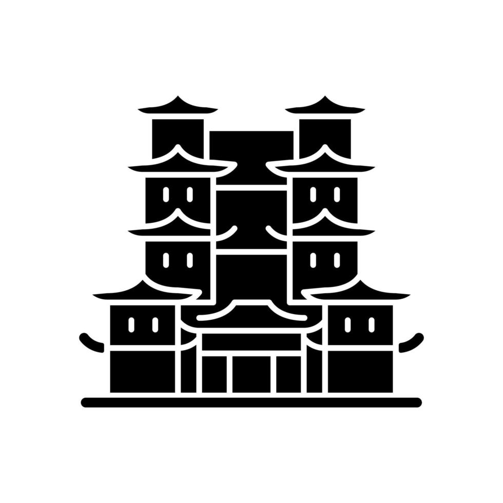 tand relikwie tempel zwarte glyph pictogram. spirituele hub voor boeddhisten. Zuid-Chinese architectuur. historisch museum. cultureel complex. silhouet symbool op witte ruimte. vector geïsoleerde illustratie