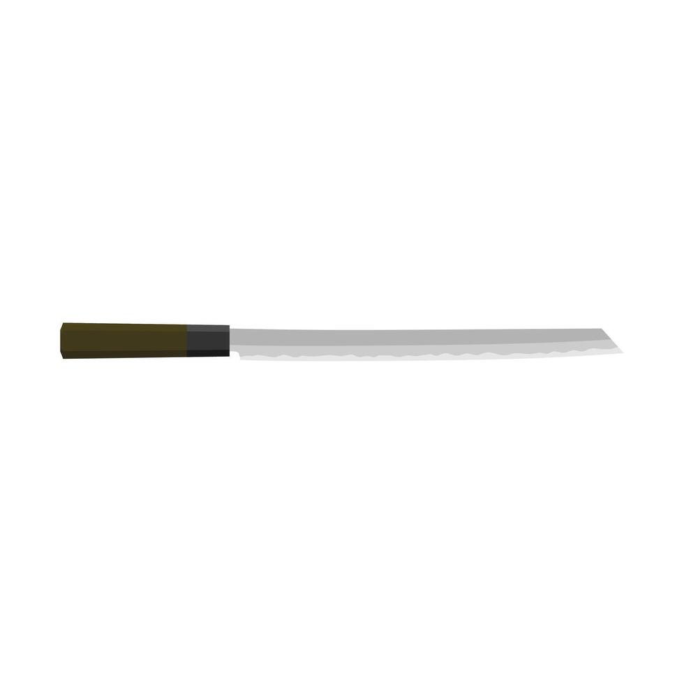 burja, Japans gemaakt prosciutto mes vlak ontwerp illustratie geïsoleerd Aan wit achtergrond. een traditioneel Japans keuken mes met een staal blad en houten handvat. vector