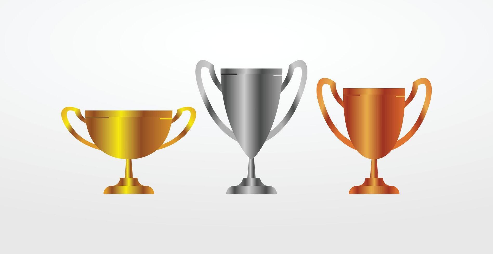 goud zilver bronzen trofee kop realistisch,1e, 2e, 3e plaats, eerste plaats tweede derde, prijs winnaar winnend prijs symbool teken icoon vector