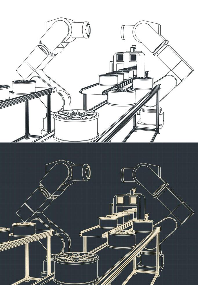 geautomatiseerd fabriek lijn tekeningen vector