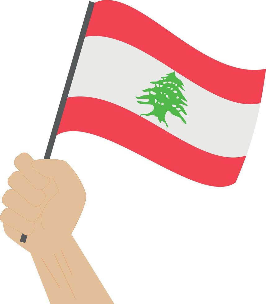 hand- Holding en verhogen de nationaal vlag van Libanon vector
