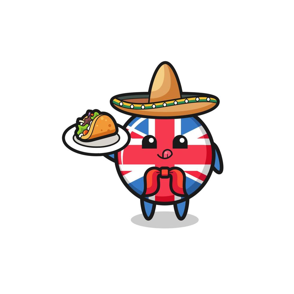 vlag van het verenigd koninkrijk Mexicaanse chef-kok mascotte met een taco vector